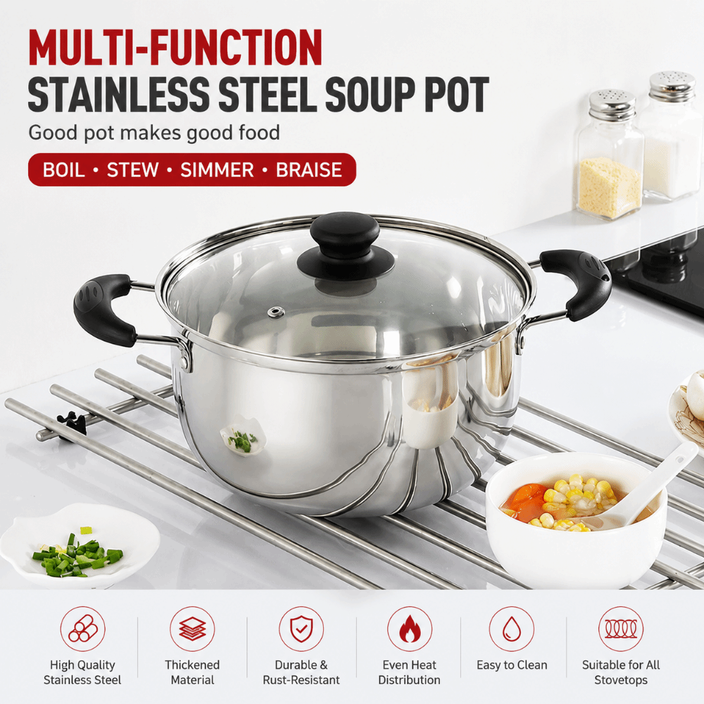 Soup Kettle Warmer - Edelstahl-Suppentopf, Tiefer Topf mit Doppelgriff und