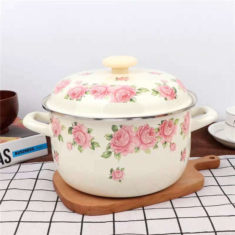 Soup Kettle Warmer - Verdickte 16-24cm elegante rosa Rose Emaille