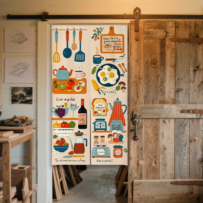 Commercial Kitchen Canopy - VIKAMA Türvorhang mit Kochgeschirr- und Lebensmittelmuster,
