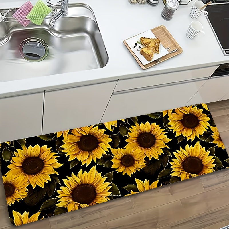 Commercial Kitchen Zones - Auffälliger gelber Sonnenblumen-Kunstdruck auf schwarzem Hintergrund,