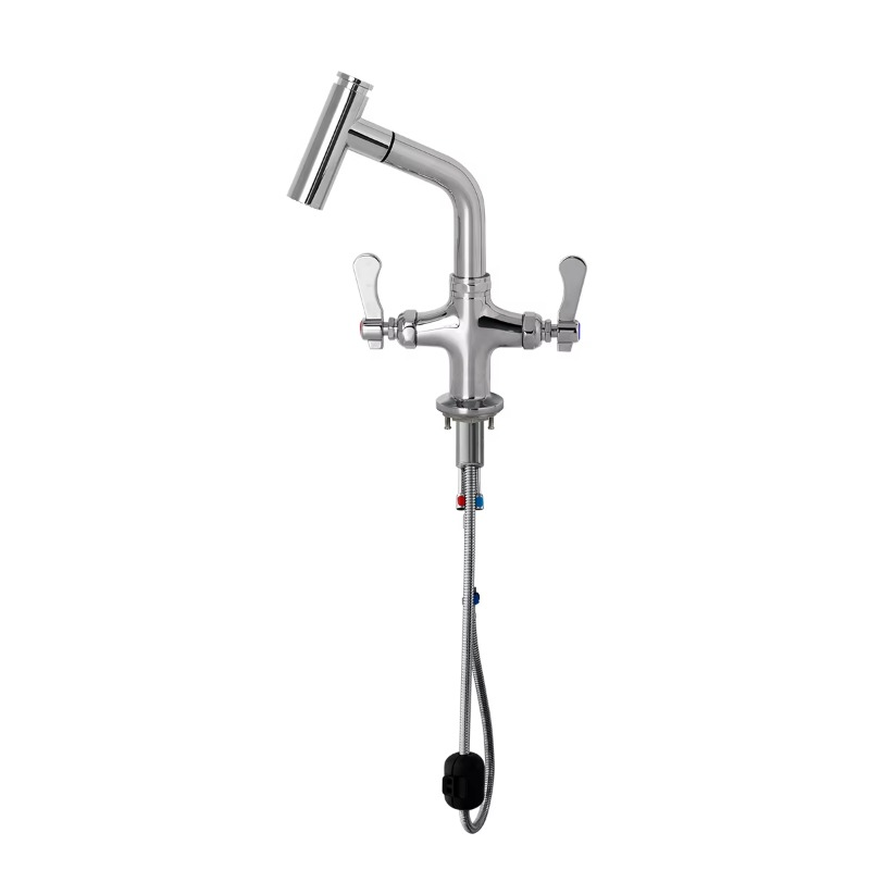 Commercial Quality Kitchen Faucet - Hochwertiger Doppelgriff-Arbeitsplattenarmatur, verchromt, für gewerbliche Außenküchen,
