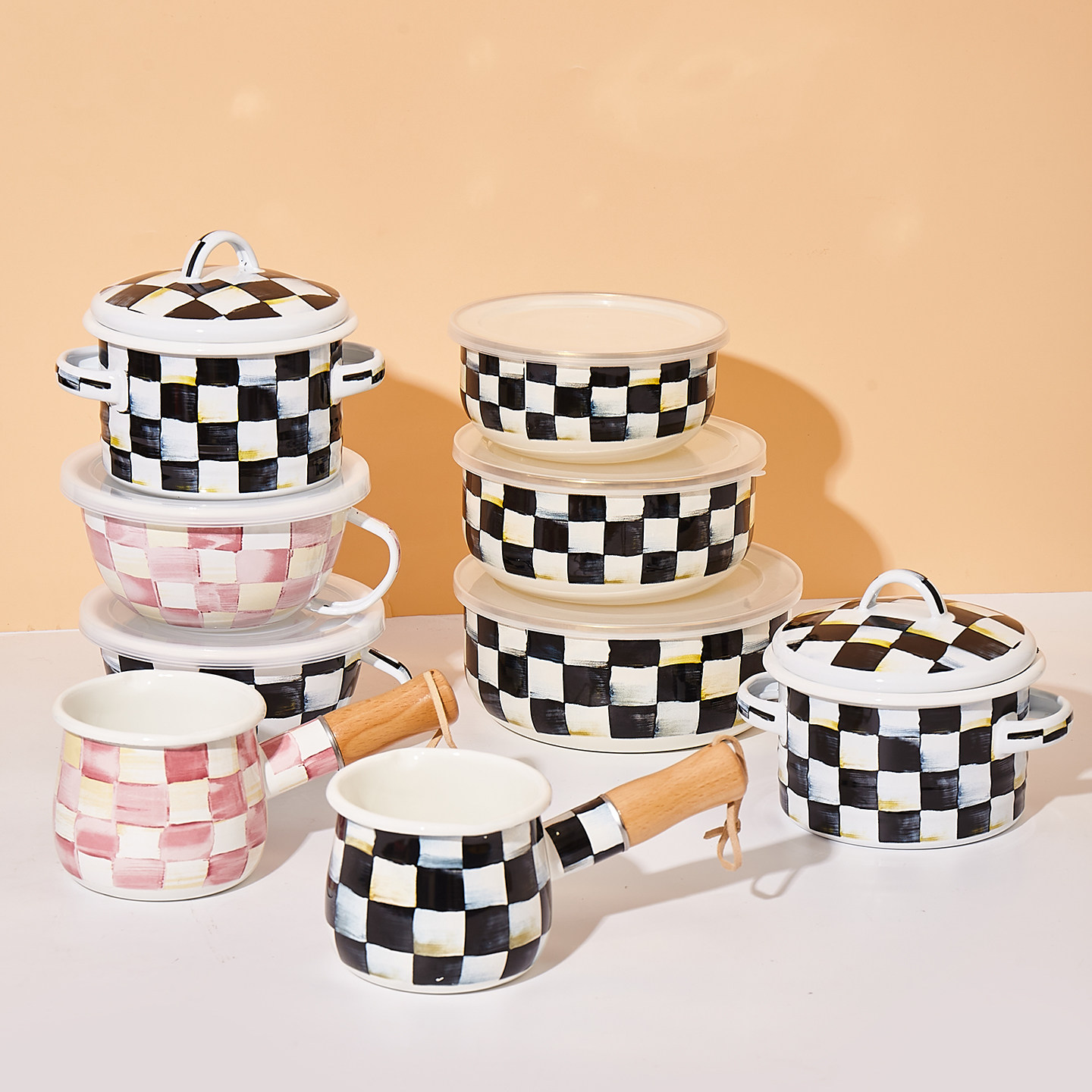 Schachbrettmuster-Emaille-Haus – Soup Kettle Warmer Bewertung und Preis